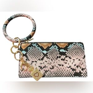 Unlisted Snake Print Wristlet Clutch With Bag Charm